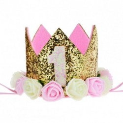 FHzytg Baby Princess Tiara Crown Kids First Birthday Hat Sparkle Gold Flower Style