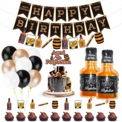 Whiskey Birthday Party Decorations, Aged to Perfection Birthday Party Supplies Whiskey Birthday Banner Garland, Whiskey Cake Toppers, White Black Champagne Gold Balloons Whiskey Bottle Foil Balloons