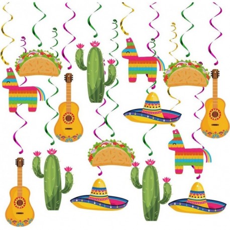 20Pcs Mexican Fiesta Hanging Swirl Decorations, Mexican Fiesta Cinco De Mayo Party Supplies, Taco Twosday Birthday Theme, Taco Party Mexican Fiesta Ceiling Hanging Swirl Decorations Boys Girls Shower